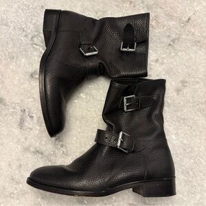 J.Crew Black Leather Buckle Boots moto vintage 7.5